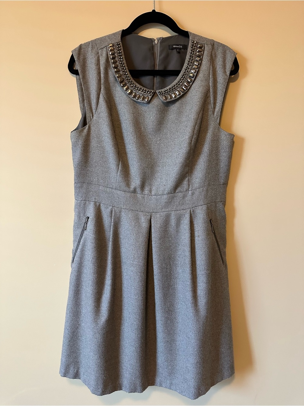 RW&CO. Gray Jewel-Collar Fit & Flare Dress